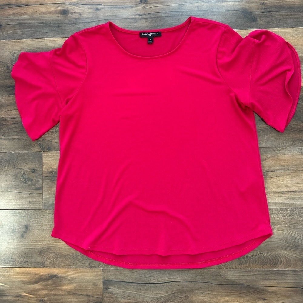 Banana Republic Red Puff Sleeve Blouse | Size M | Holiday Party Top • Workwear